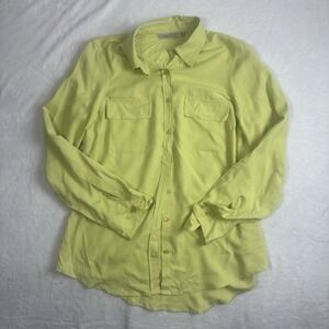 Y2K NEXX Green Long‎ Sleeve Collared Button Up Silk Blouse Women's Medium